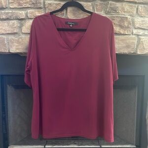 Caleoas maroon blouse with sheer sleeves and sheer overlay. Size 1X